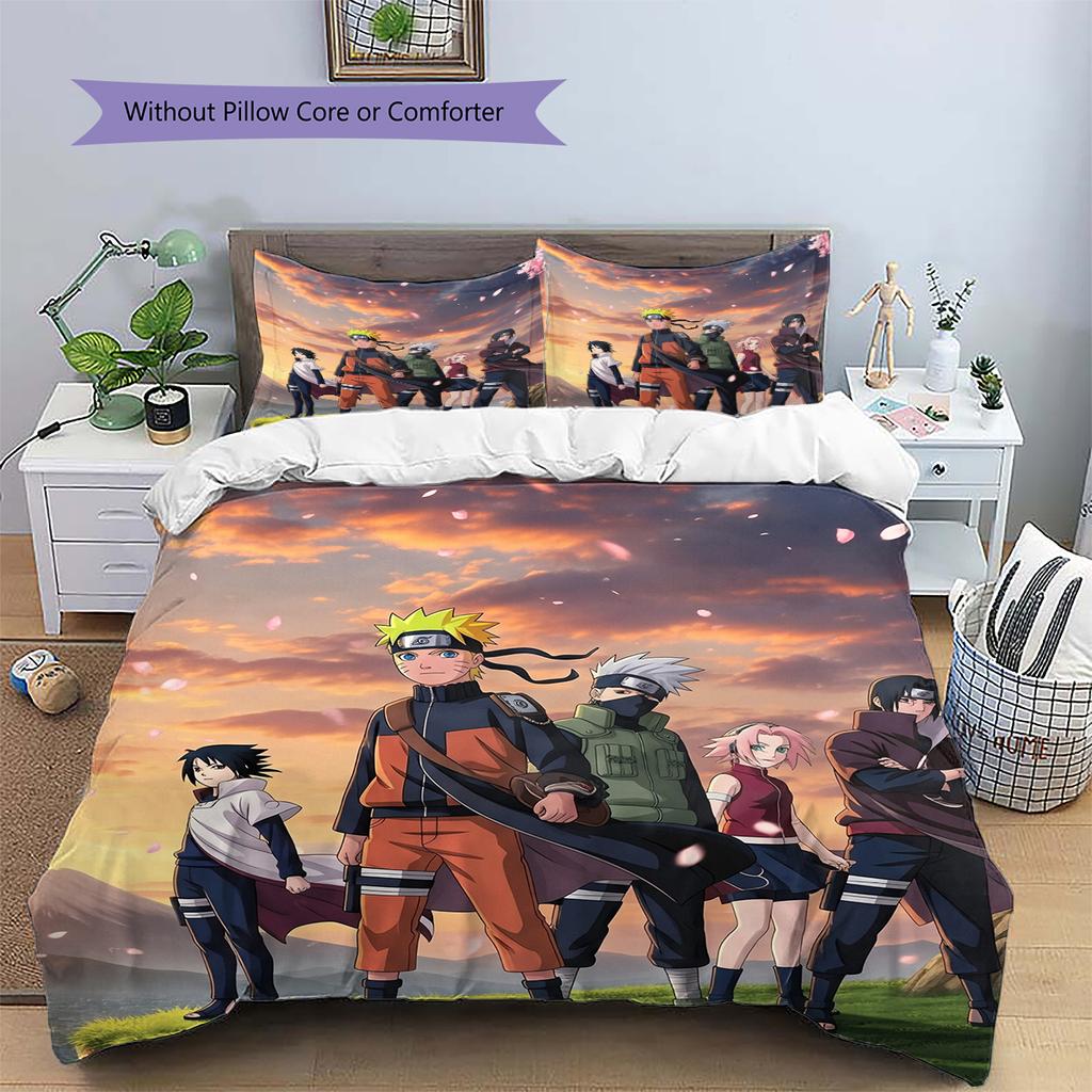 Naruto Character Pattern Bedding Home Decoration Birthday Gift (1 * Duvet Cover + 2 * Pillowcase, Without Core)