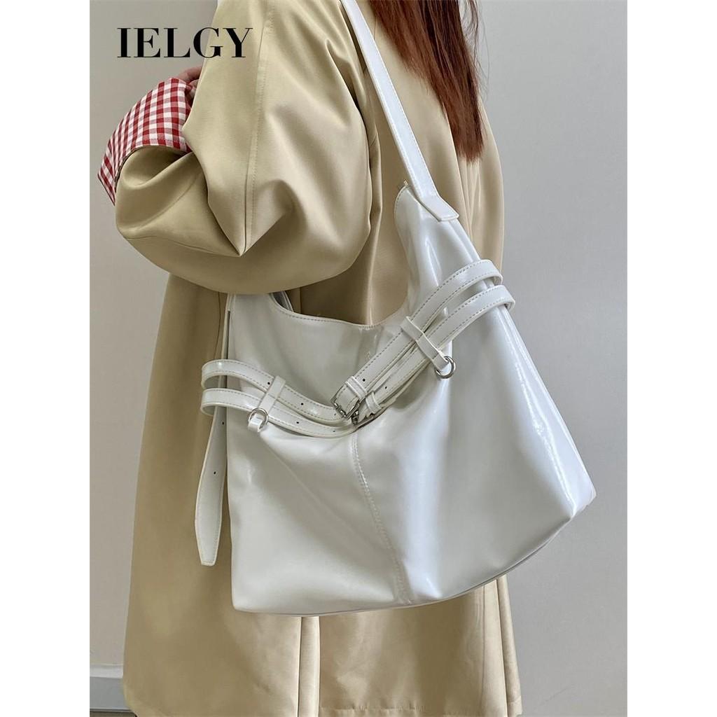 IELGY Korean Version Oil Leather Large-Capacity Tote Bag All-Match One-Shoulder Mess