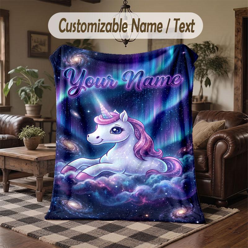 Einhorn-Thema Decke mit individuellem Namen und Text Personalisierte Decke Weiche Gemütliche Decke für Zuhause Sofa Bett