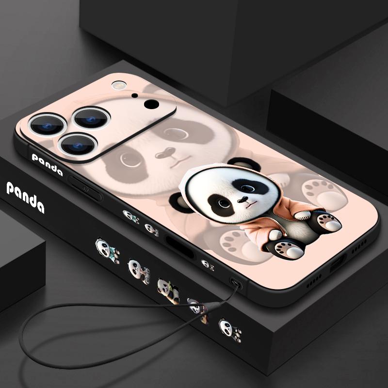 Für iPhone 17 Pro Max Hülle Orange Mantel Panda Muster Weiches Silikon Lanyard Hülle Für iPhone 16 Pro Max Hülle iPhone 15 14 13 12 11 16E Air