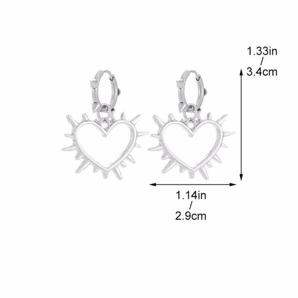 Personality Punk Sliver Color Hollowed-out Thorn Heart Shape Pendant Hoop Earrings for Women Stainless Steel Jewelry Accessories