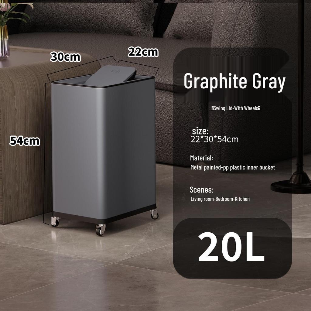 Einfacher Moderner Edelstahl-Mülleimer mit Rädern – Vertikaler Klappdeckel, Quadratisches Design für Küche & Wohnzimmer
