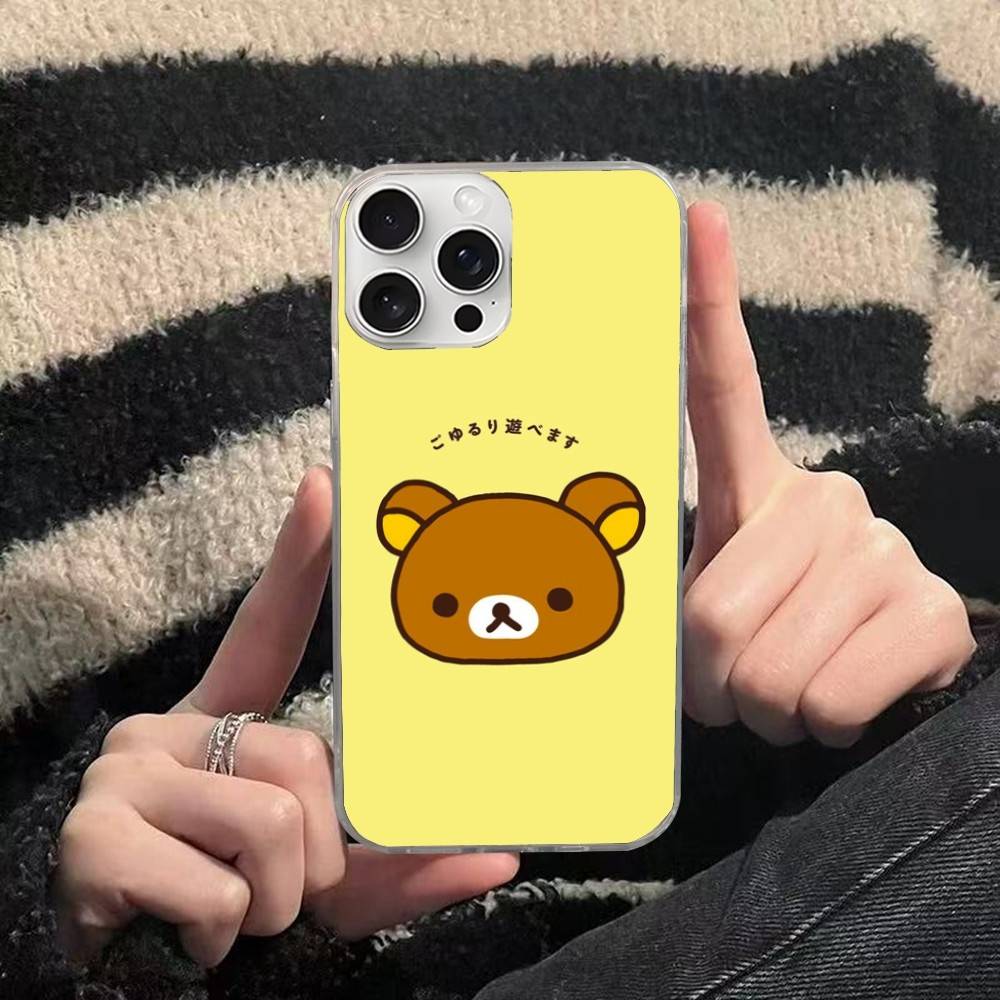 Cartoon Rilakkuma Bear For iPhone 17 16 15 14 13 12 11 Plus Pro Max Satin Colorful glossy surface Phone Case