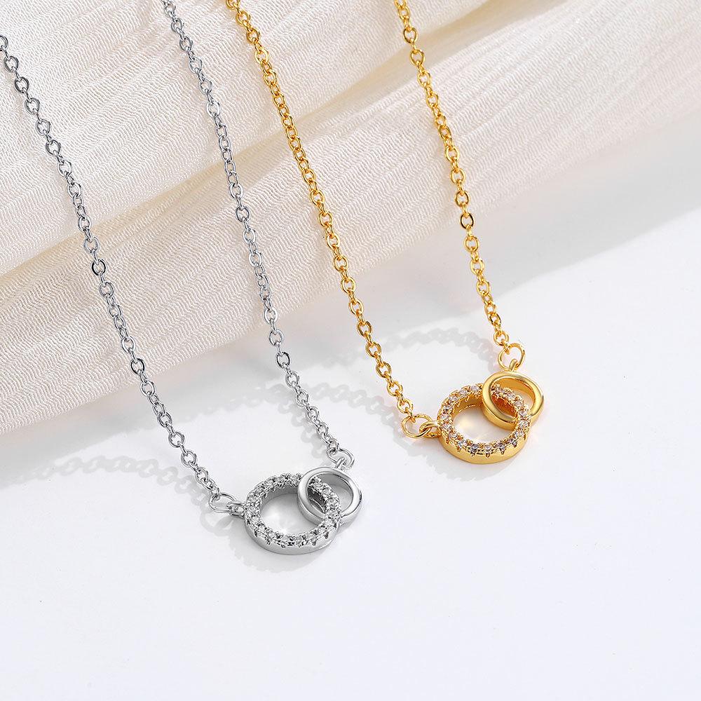 Elegant Double Ring Zircon Pendant Necklace - Versatile, Fashionable Clavicle Chain and Unique Gift