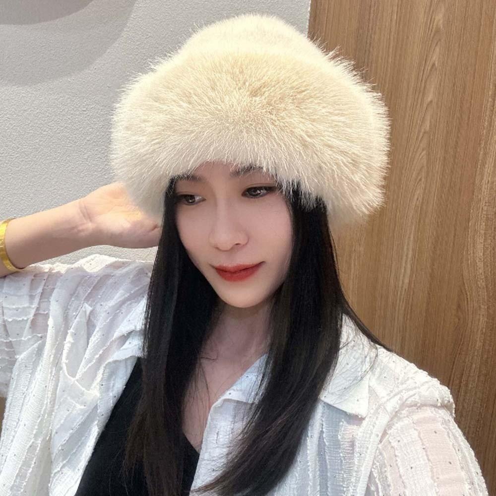 Windproof Cossack Hat Set Thickened Fluffy Winter Bonnet Faux Mink Headwear Seniors