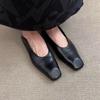 Minimalist Style Leather Flat Shoes Slip-On French Elegance Women's Square Head Commuting Little Leather Shoes Retro Pure Color
