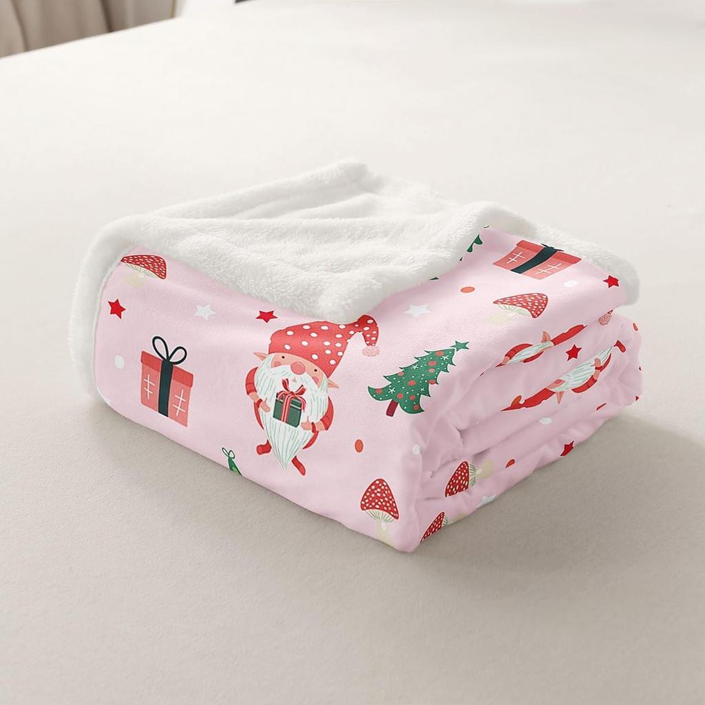 Merry Christmas Sherpa Throw Blanket for Couch Gnomes Super Soft Cozy Fleece Santa Claus Blanket for Winter,Plush Xmas Tree Baby