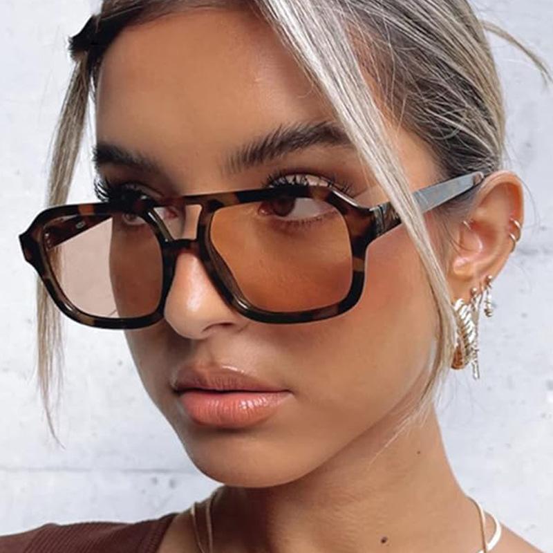 European American Style Sun Glasses for Women Square Shape Double Bridge Sunglasses Women Travelling Hiking Man Sunglass