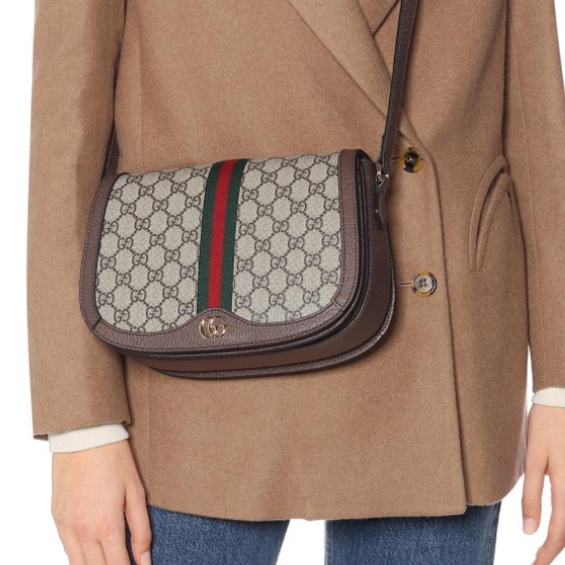 Gucci Ophidia Logo Stripe Web Canvas And Leather Saddle Bag Women Shoulder Bag 601044-96IWB-8745