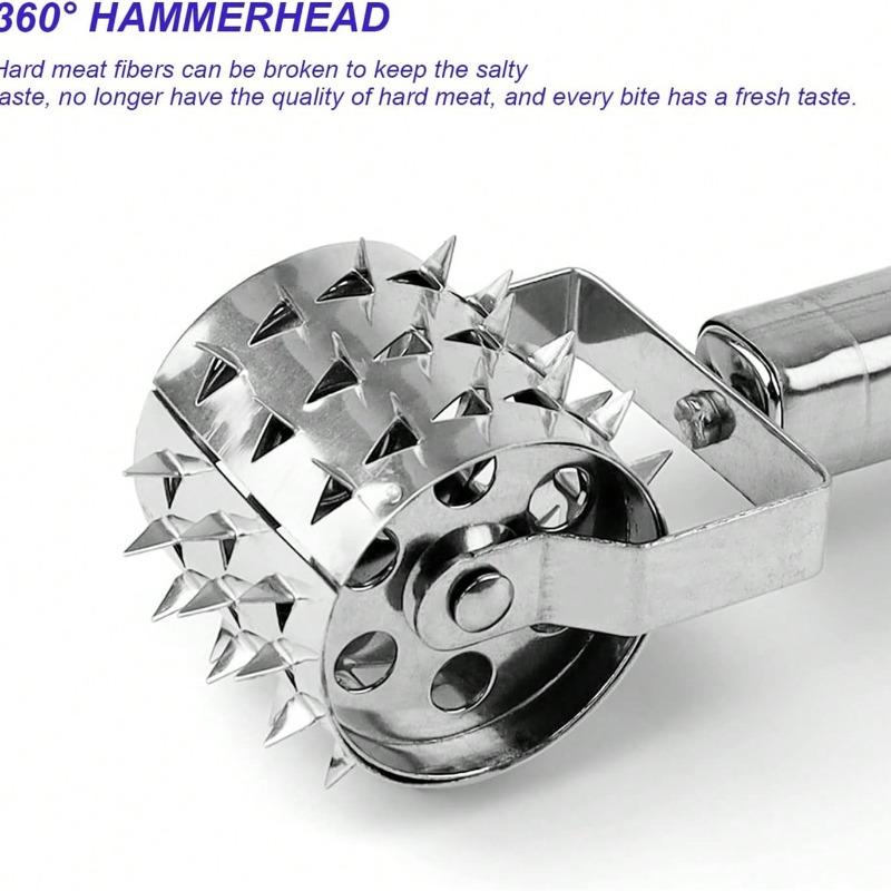 Professional Stainless Steel Meat Tenderizer - Silver Mallet for Steaks,Pork Chops&Marinated Meats, Heavy-Duty Drum Pounder Tool