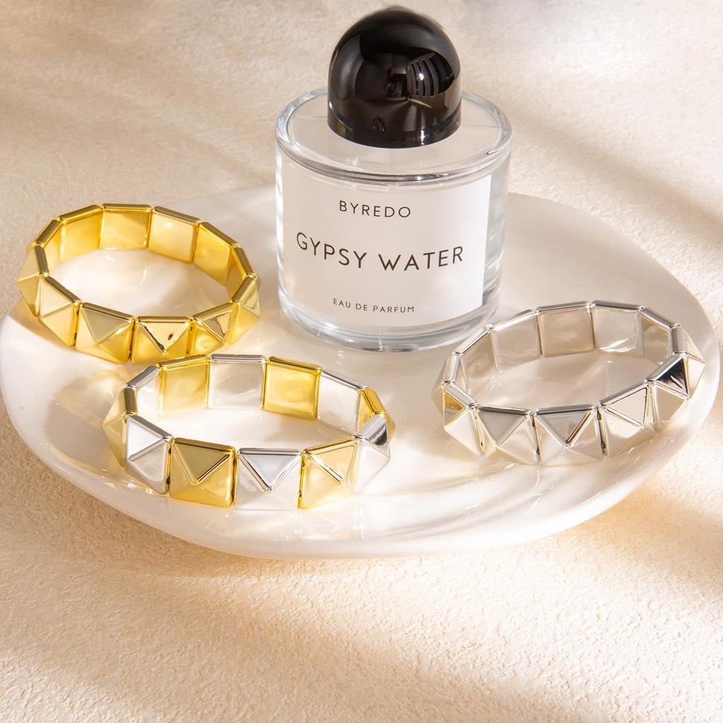 Gold & Silver Interspersed Rhombus Bangle: Luxury Wide Band Hand Jewelry with Exaggerated Fashion and Unique Personality