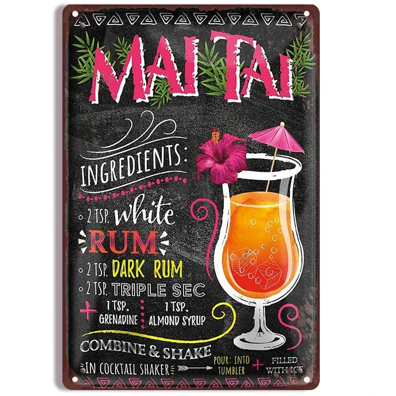 CocktailCharm Klassiska Metallplåtskyltar - Spansk Svarttavla Stil Cocktailaffischer, Vintage Väggplakett för Bar, Klubb