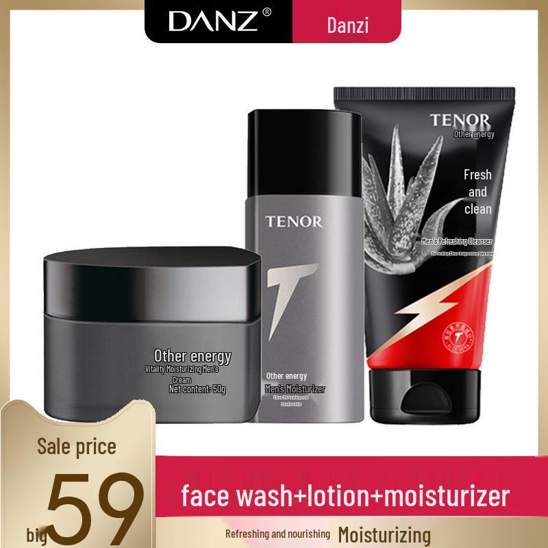 He Energy Men's Hydrating Skincare Trio: Cleanser, Lotion, & Cream for Refreshing Vitality.