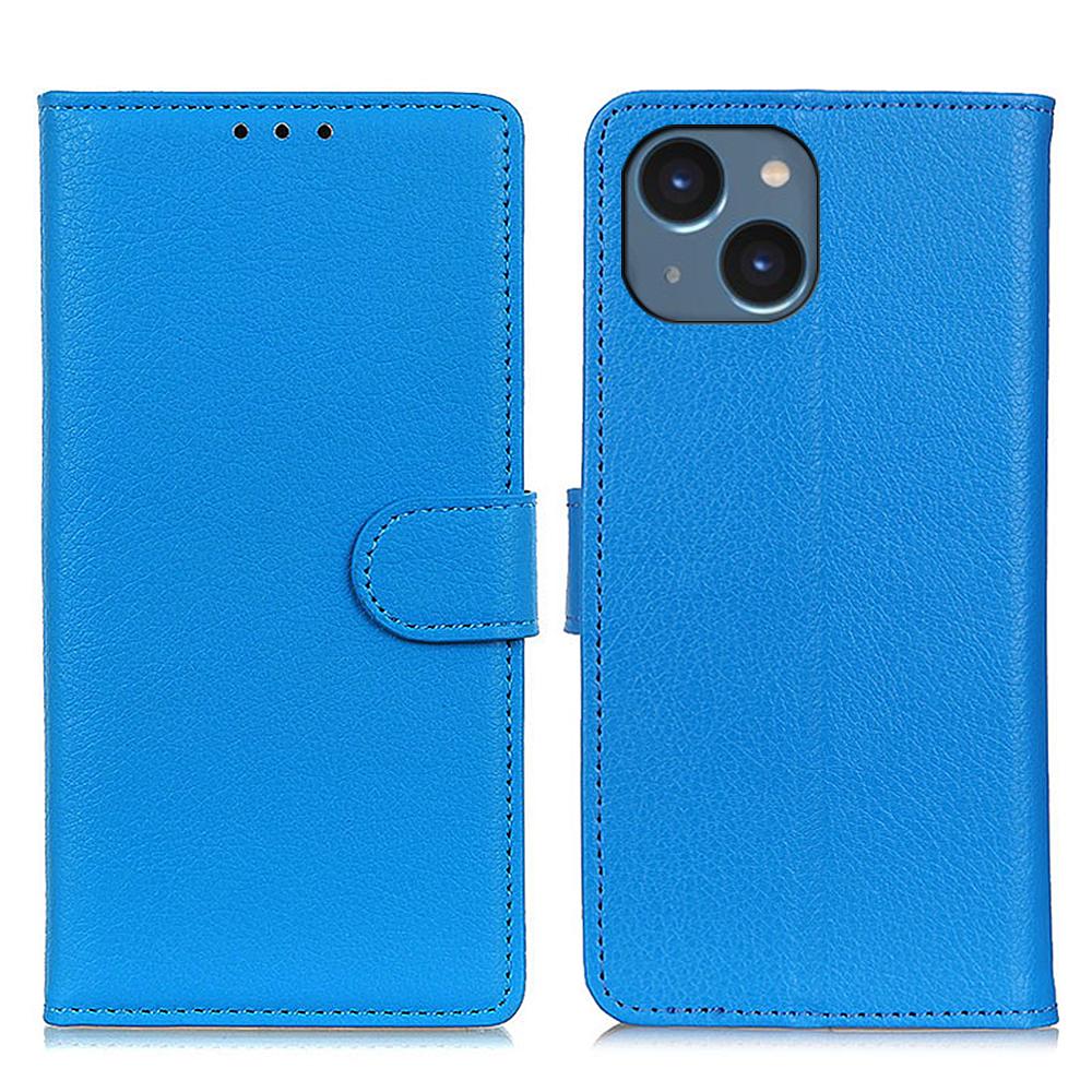 

For iPhone 15 Anti-Scratch Litchi Texture Phone Case Wallet Stand PU Leather Protective Shell Blue