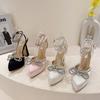 Fashion Sexy Ankle Buckle Back Strap Thick High Heel Sandals Womens High Quality Pointed Platform Rhinestone Butterfly-Knot Party Shoes