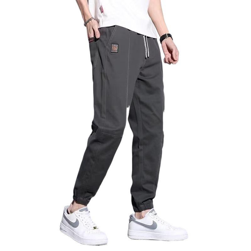 Men's Trendy American Retro Ice Silk Harem Pants - Versatile, Elastic Drawstring Sport Style