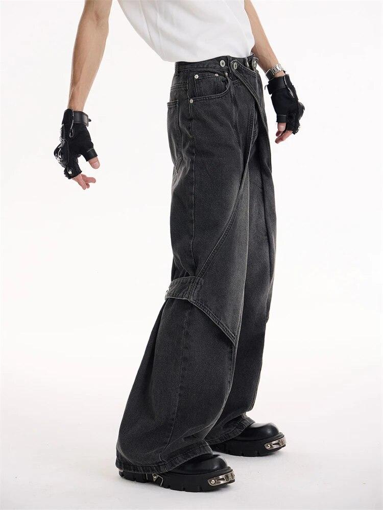 American Vintage High Waist Design Jeans Women Fashion Casual Patchwork Loose Pants Female High Street Irregular Harajuku Cowboy Slacks