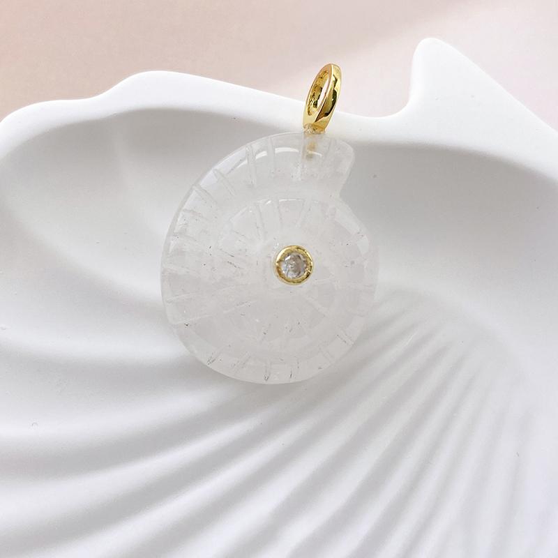 Snail Shell Shaped Carved Natural Crystal Stones With Zircon Amethyst Quartz Tiger Eye Gemstone For Diy Necklace Pendant