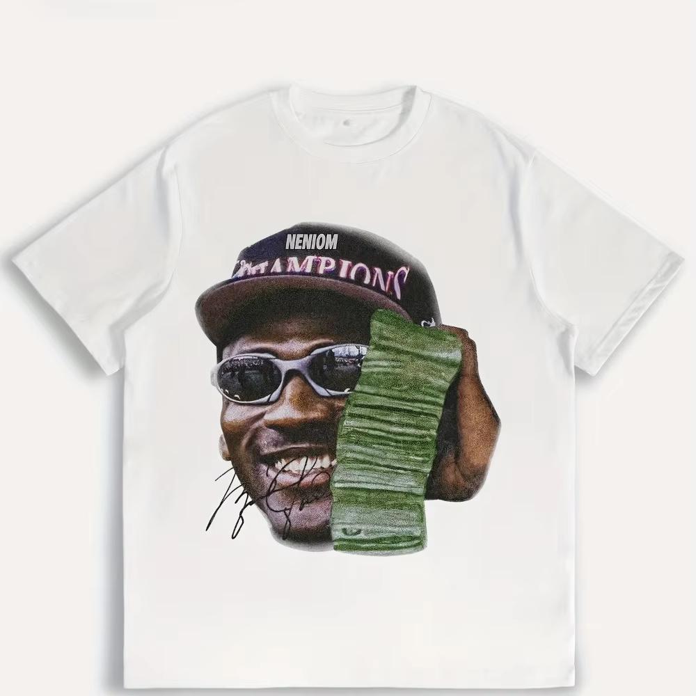 Summer 2026 New Basketball Player with Dollar Bill Design High Quality Fashion Comfortable Mens Printed Crew Neck Tshirt S