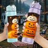 1PC Pumpkin Ghost Halloween Print 750ml Color Plastic Sports Water Bottle Leakproof Flip Straw Lid Suitable for Sports Office Home Use