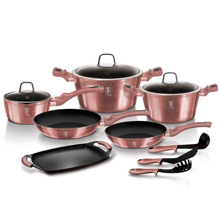 Batterie De Cuisine À Induction 12 Pièces Aluminium Antiadhésif Sans PFOA Berlinger Haus I-Rose Rose 98151