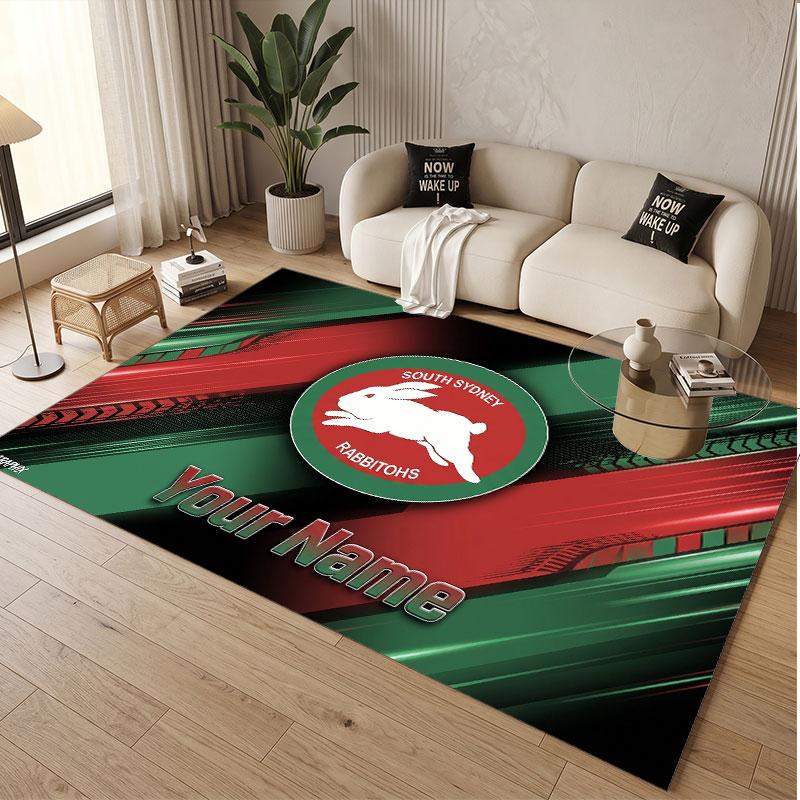 Custom Rug South Sydney Rabbitohs Pattern Print Name Text Soft Non‑Slip Floor Carpet for Home Indoor Decoration