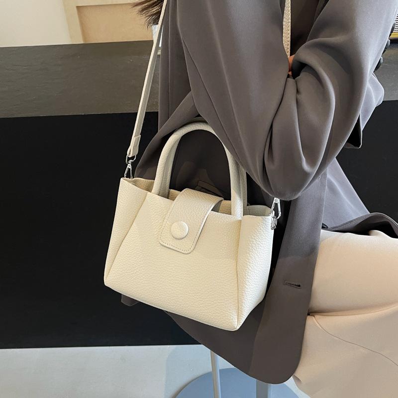 Stylish and Simple Hand Bag, New Women's Bag, Casual Lychee Pattern Bucket Bag, Trendy Texture Messenger Bag