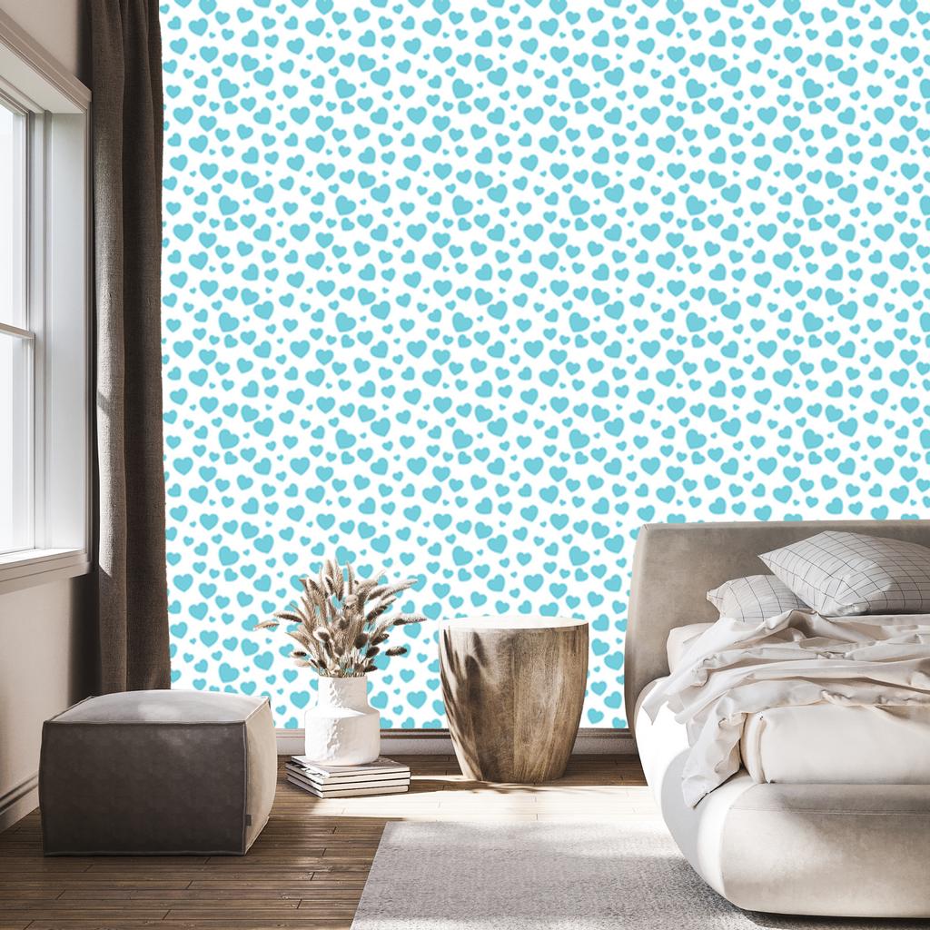 Hearts Wallpaper Celadon and White 50x1000