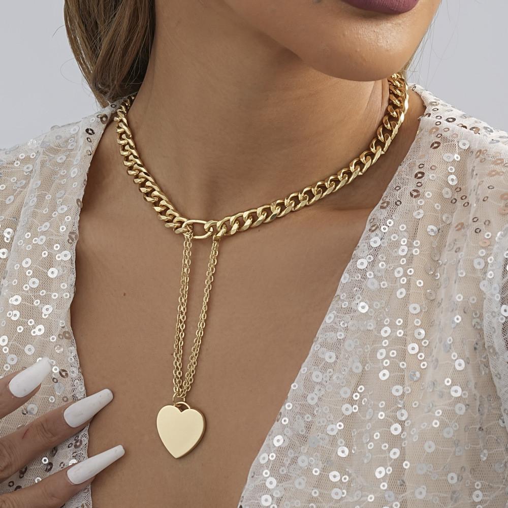 Elegant Gold Heart Shaped Pendant Necklace With Stylish Tassels For Women
