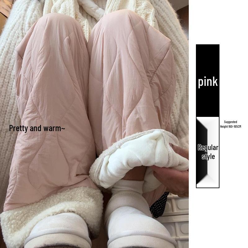 Women's Blue Northeast Fleece-lined Wide-leg Cotton Pants for Autumn/Winter - Windproof, Coldproof Ski Wear