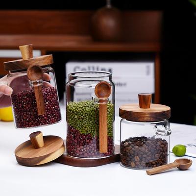 New Household Thickened Honey Storage Tank with Stirring Stick Acacia Wood Cover Transparent Glass Food Sealed Jar