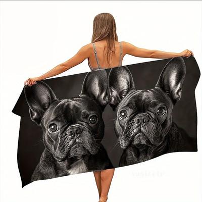 French Bulldog Beach Towel for Dog Lovers Funny Frenchie Portrait Bath Towel Large Quick Dry Swim Towel Unique Pet Owner Gift