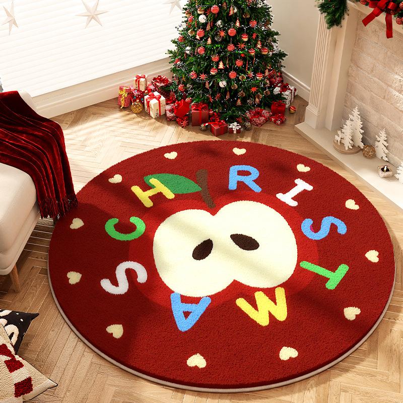 

Christmas Round Carpet Winter Atmosphere Decorative Floor Mat Plush Thick Living Room Bedroom Children s Room Layout Mat diameter 60cm [festive atmosphere]