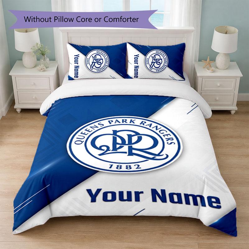 Queens Park Rangers FC Set Biancheria da Letto con Testo Nome Personalizzato 1 Copripiumino+2 Federe Logo Calcio Regalo Personalizzato per Occasione Speciale Decorazione Camera da Letto