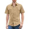 Men'S Shirt With Double Pockets Casual Short Sleeved Top Fashionable Cardigan
