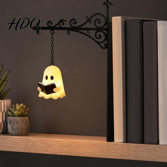 Iron Bracket Desk Light Ghost Bookshelf Night Light Reading Lantern with Sliding Insert Board Retro Metal Lamp Vintage Cozy Warm Decor for