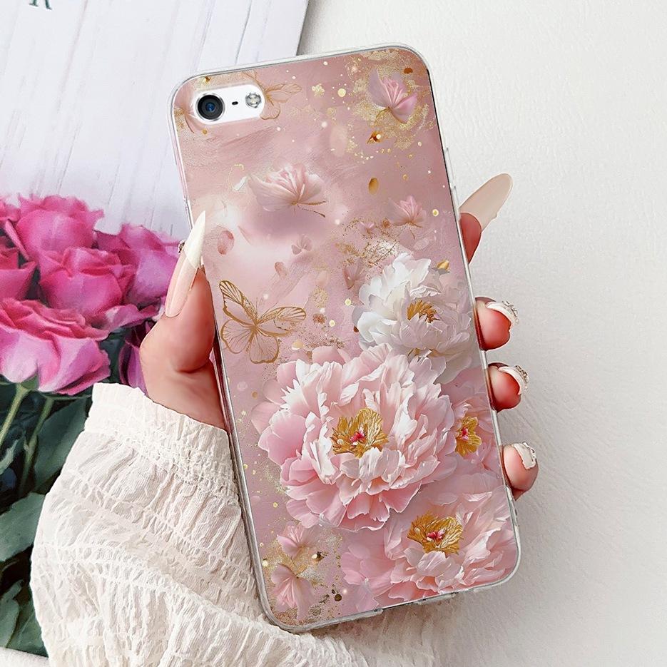 Für Apple iPhone 5 5S Hülle iPhoneSE Luxuriöse Bemalte Blumenhülle Weiche Silikon-Handyhülle Für iPhone SE 2020 2022 iPhone5 Fundas
