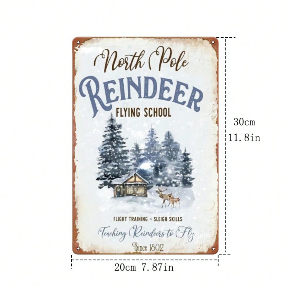 

Flying Reindeer Rustic Metal Wall Art 12x16 Inch Vintage Christmas Tin Sign 20x30 різнокольоровий