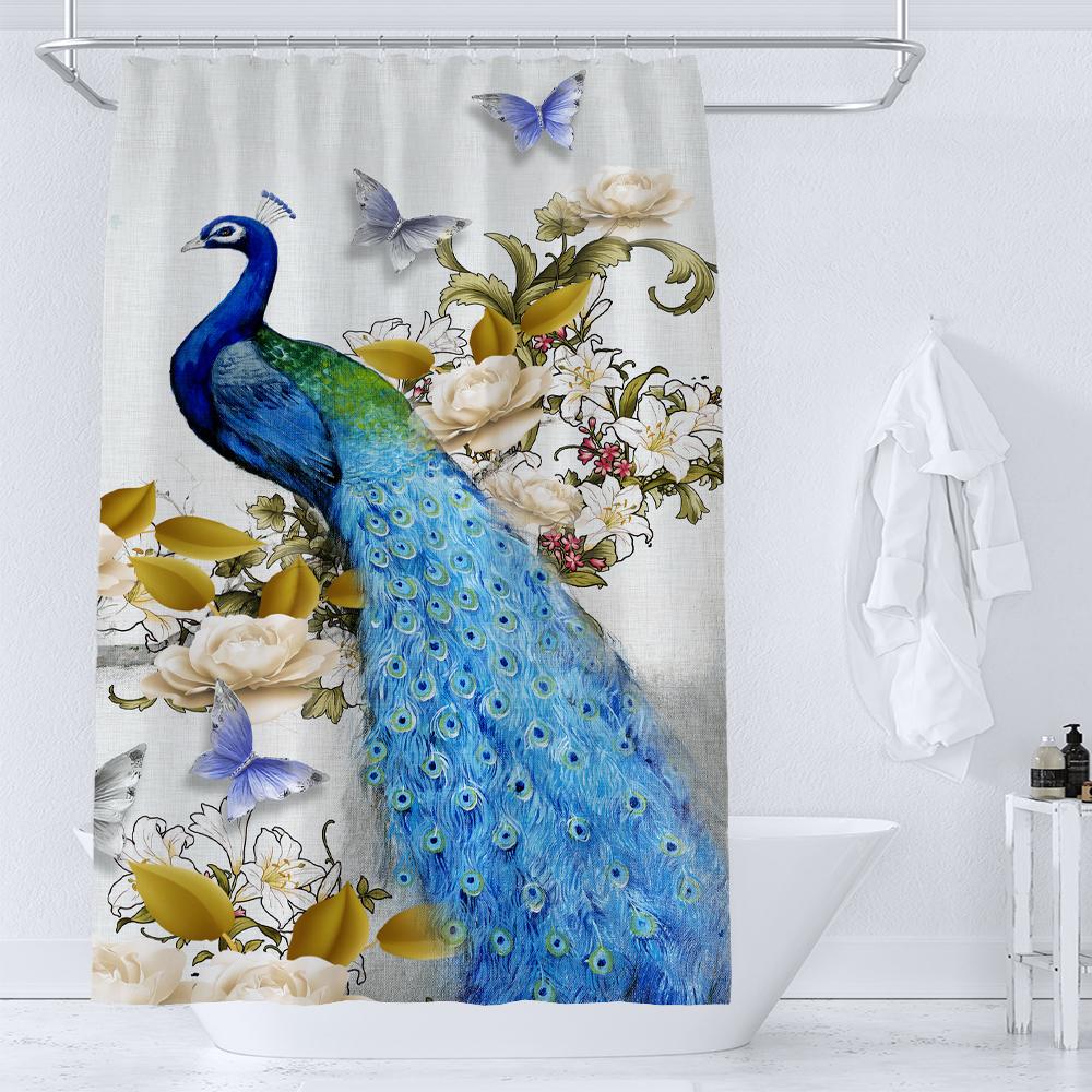Flower and Bird style Shower Curtain for Bathroom Peacocks Print Polyester Fabric Decorative Bath Curtain Washable Curtain
