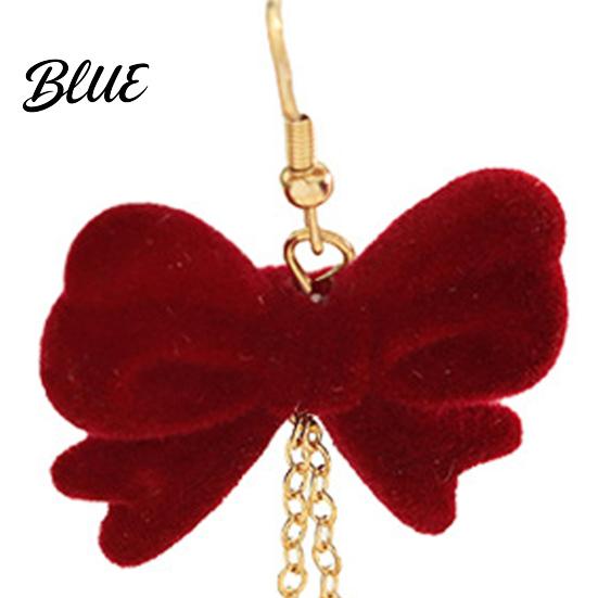 Long Chain Pom Earrings 1 Pair Velvet Bow for Women Red Christmas Bowknot Dangle Drop Cute Hanging with Ball Charm Jewelry Gift New Year Xmas
