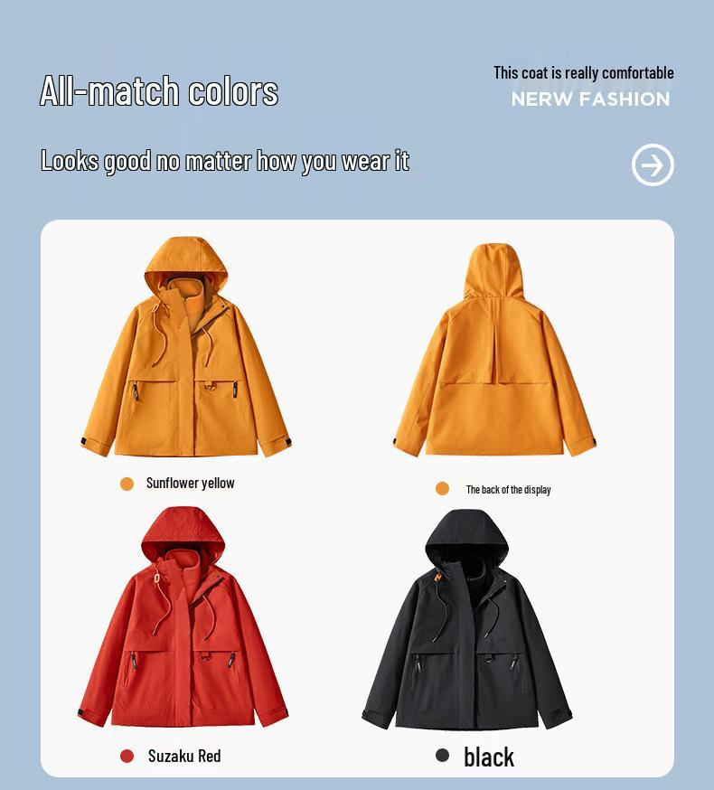 Couple's 3-in-1 Storm Hiking Jacket: Warm, Hooded, Windproof, Waterproof, with Removable Liner