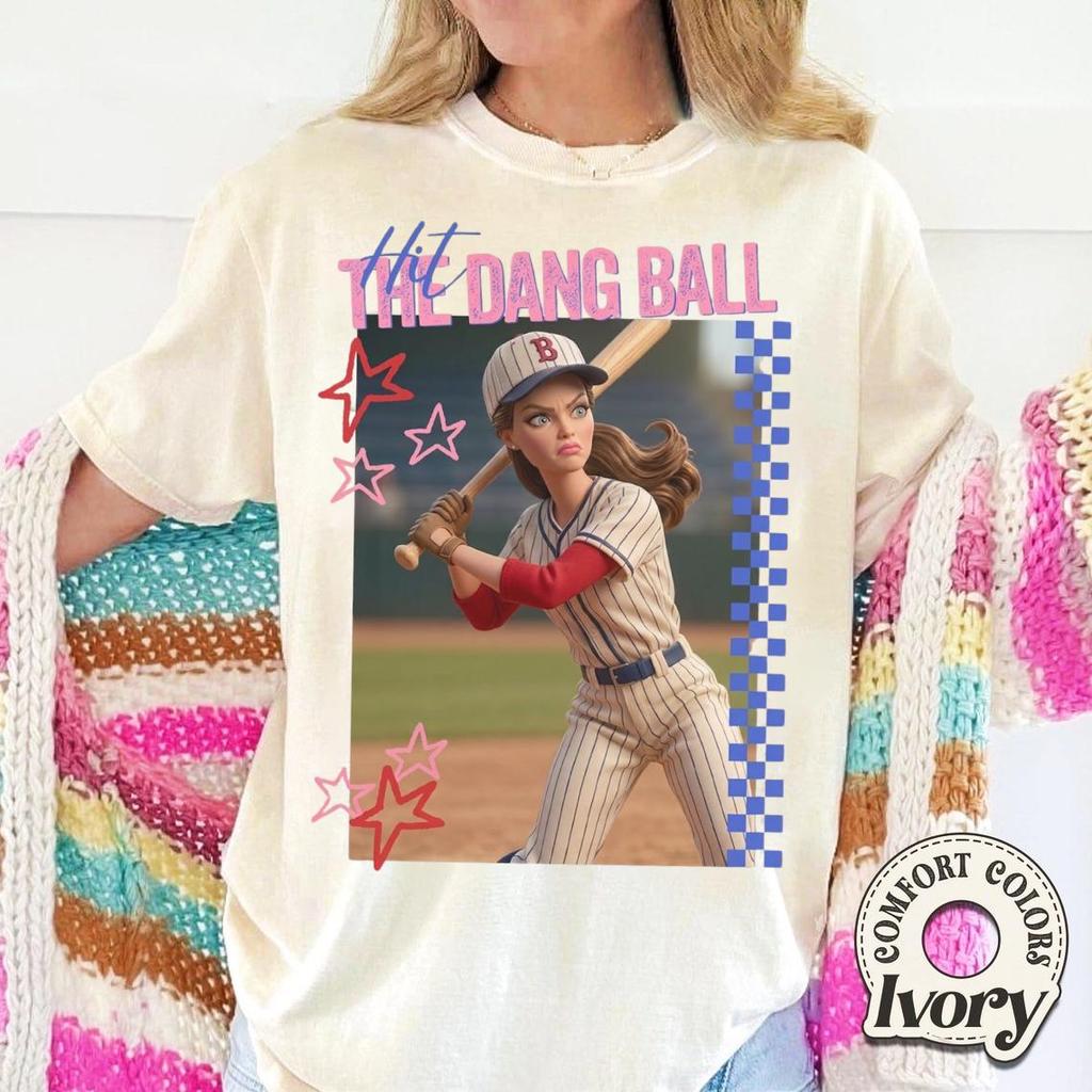 Hit The Dang Ball Baseball Mom Shirt Game Day Softball Tee Distressed Doll Face Meme Graphic T Shirts