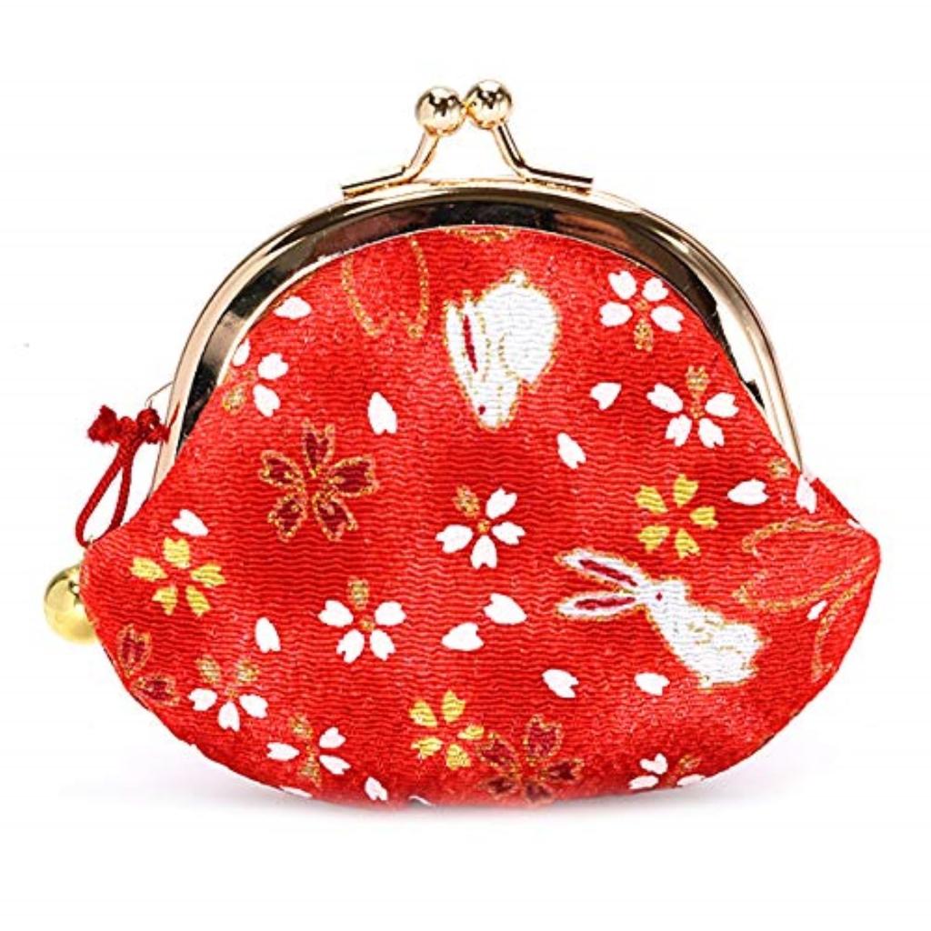 Kyoto Geibido Rabbit Pattern Clasp Wallet with Made In Japan Kyo-Yuzen 2.6-inch Bell, (Red)