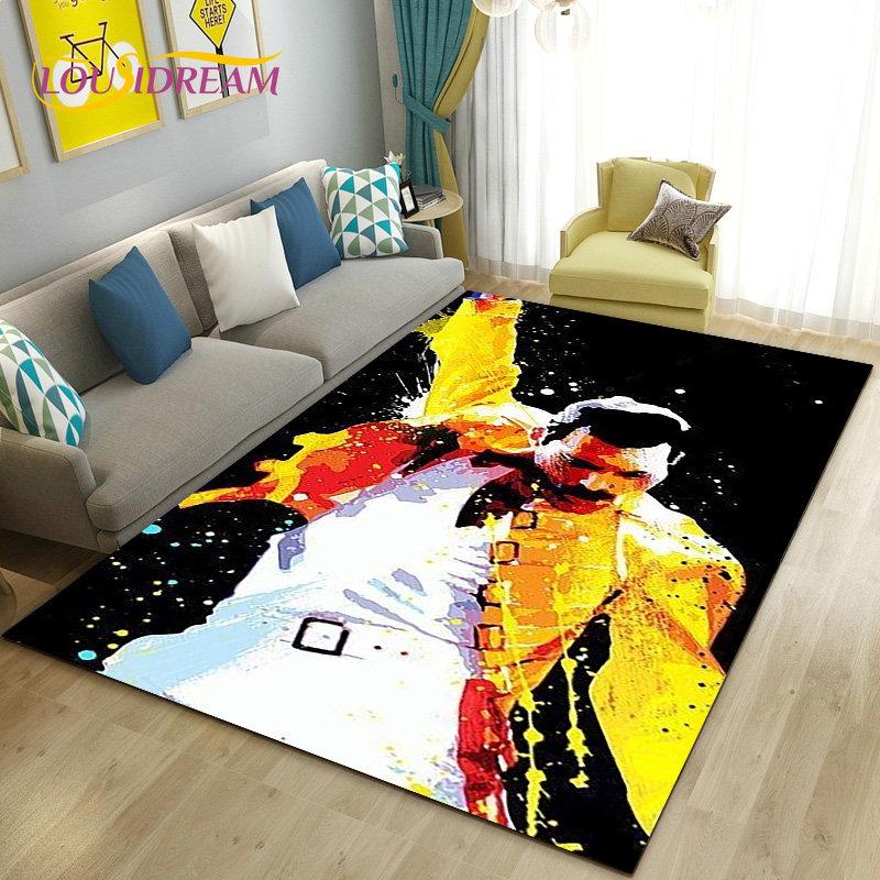 Tappeto Area Grande Freddie Mercury Queen-Rock-Band, Tappeto per Soggiorno Camera da Letto Divano Zerbino Decorazione, Tappetino Antiscivolo per Pavimento 3D