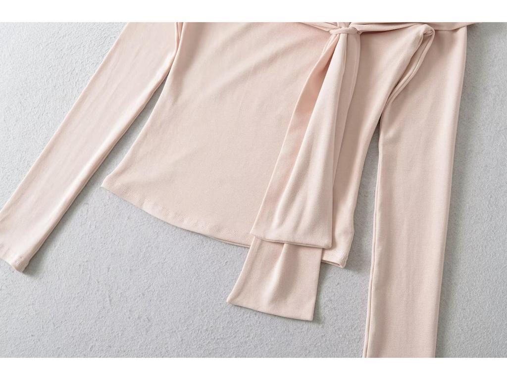 Trendy Women's One-Shoulder Ribbon Long-Sleeve Top - Sexy Casual Base Layer