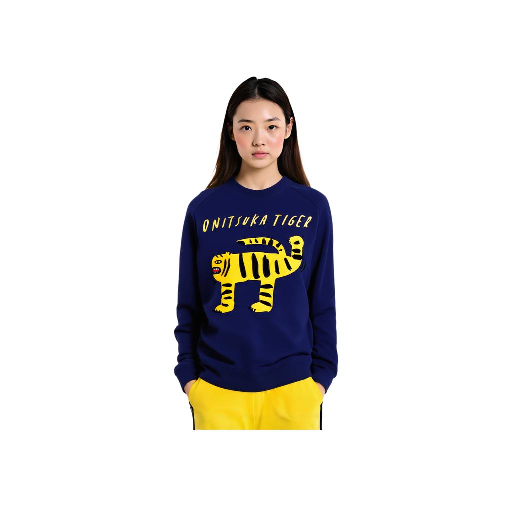 Onitsuka Tiger Letter Animal Pattern Loose Fit Round Neck Long Sleeve Sweatshirt Unisex sweatshirt Light-Navy-Blue 2183B410-400