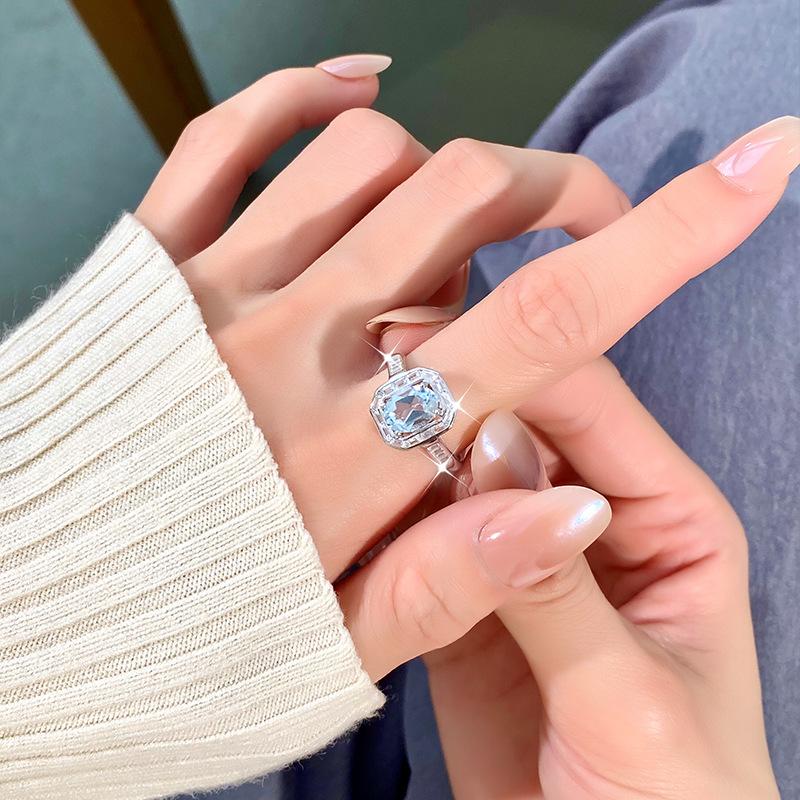 New Arrival S925 Sterling Silver Ring 68mm Oval Natural Stone Luxury Inlaid Light Luxury Crystal Women Fine Jewelry