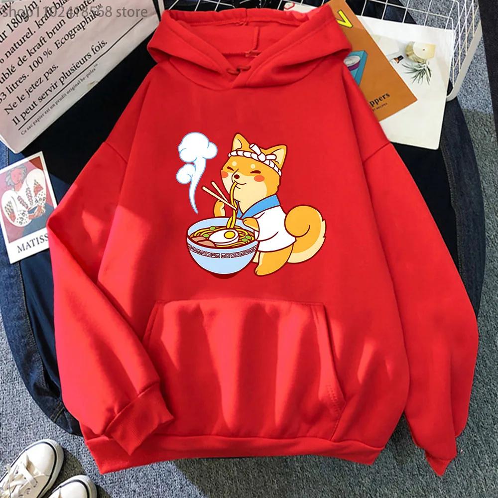 Ramen Shiba Hoodies Mens Cartoon Graphic Sweatshirt Long Sleeve Casual Kawaii Dog Pullover Aesthetic Women Coats