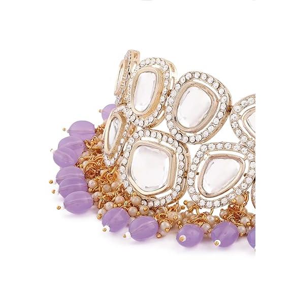 Свадебное колье-колье и серьги Kundan с фиолетовыми бусинами для женщин — фото 6