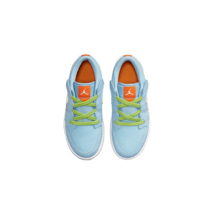 Air Jordan 1 Low SE PS Blue Stitch Kids Sneakers Psychic-Blue Vivid-Green Safety-Orange DR9500-400